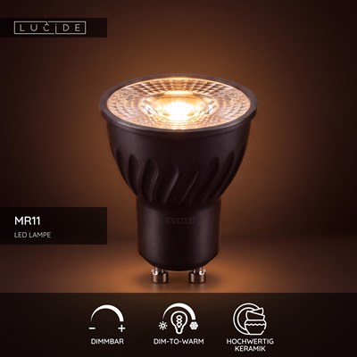 Lucide MR11 - Led Lampe - Ø 3,5 cm - LED Dim to warm - GU10 (MR11) - 1x4W 2200K/3000K - Schwarz